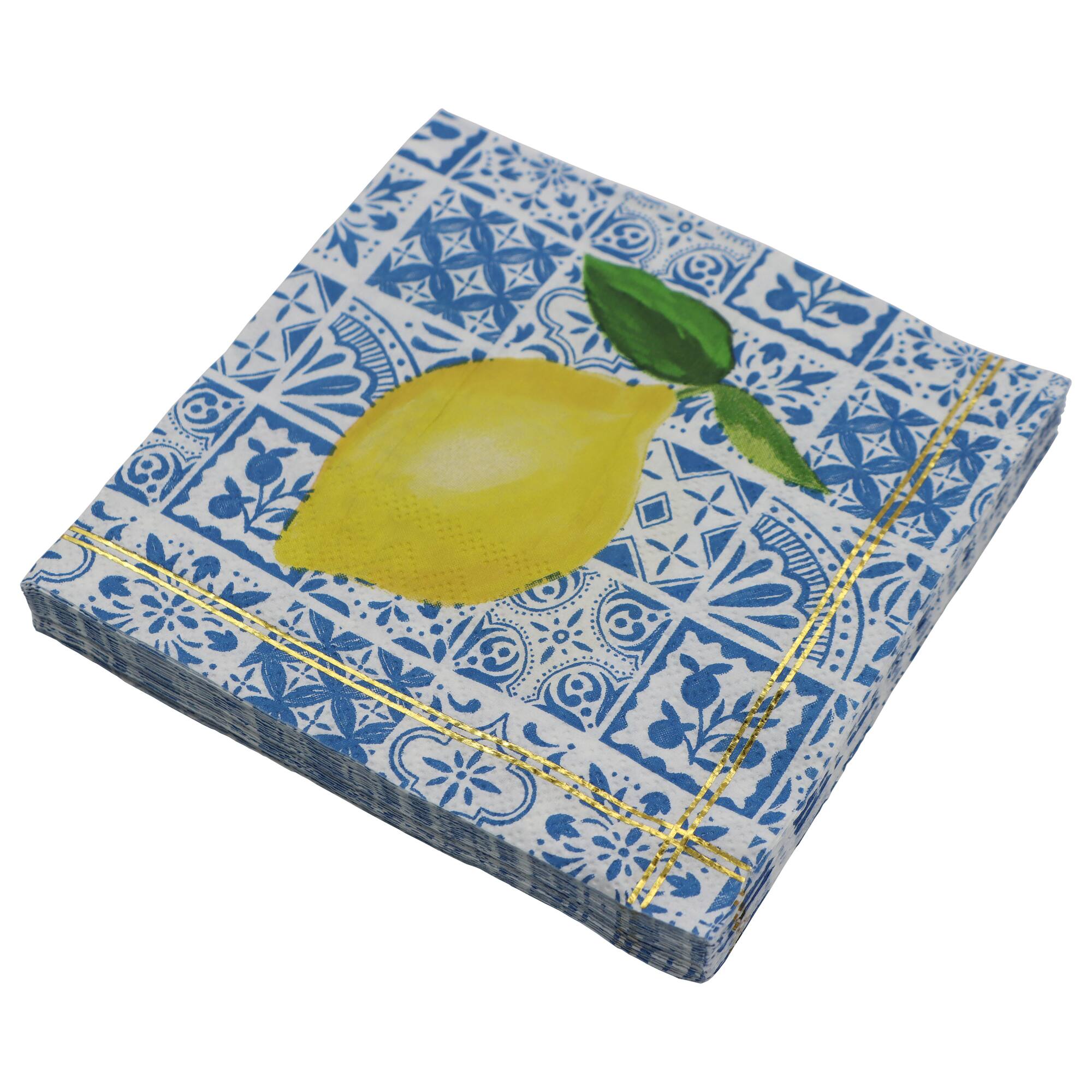 Citrus Kitchen Lemon on Blue Tile Paper Beverage Napkins, 20ct. by Celebrate It™